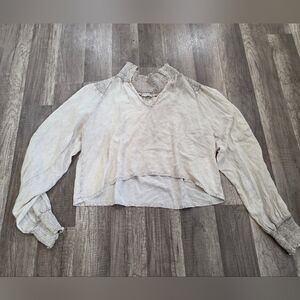 EARTHBOUND BOHO PEASANT ruffle Shirt Selkie Cottagecore Prairie Tan Creme M